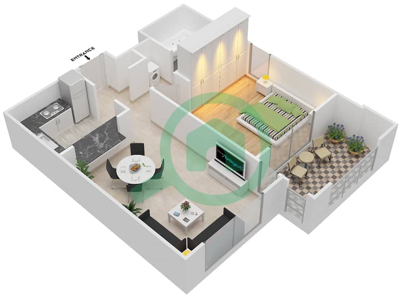 Мосела Вотерсайд Резиденсес - Апартамент 1 Спальня планировка Гарнитур, анфилиада комнат, апартаменты, подходящий 9,10 FLOOR 18-24 Floor 18-24 interactive3D