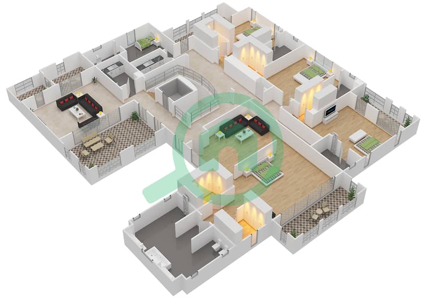 Саадият Бич Виллы - Вилла 5 Cпальни планировка Тип R First Floor interactive3D