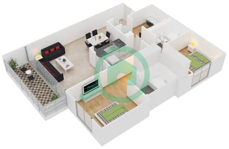 المخططات الطابقية لتصميم الوحدة 18 شقة 2 غرفة نوم - مجمع الظفرة السكني
