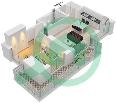 المخططات الطابقية لتصميم النموذج / الوحدة 1/M1 شقة 1 غرفة نوم - بيتش آيل