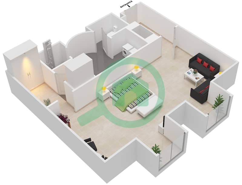 Palazzo Versace - Studio Apartment Type 6 Floor plan interactive3D