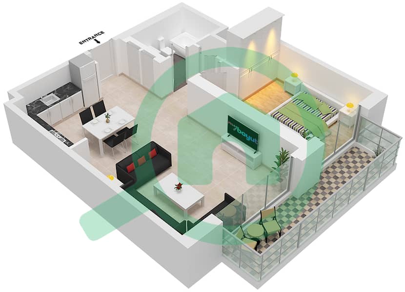 المخططات الطابقية لتصميم النموذج / الوحدة 2/M2 شقة 1 غرفة نوم - بيتش آيل Mezzanine interactive3D