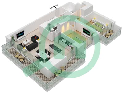 المخططات الطابقية لتصميم النموذج / الوحدة 2/M4 شقة 2 غرفة نوم - بيتش آيل