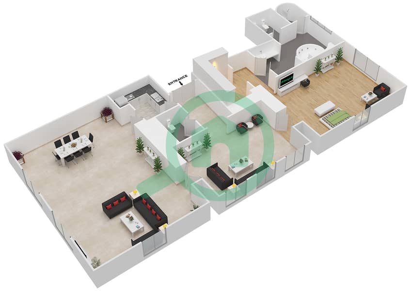 Палатцо Версаче - Апартамент 1 Спальня планировка Тип 5 interactive3D