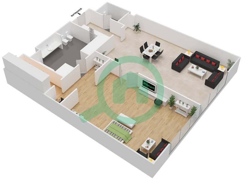 Palazzo Versace - 1 Bedroom Apartment Type 4 Floor plan interactive3D