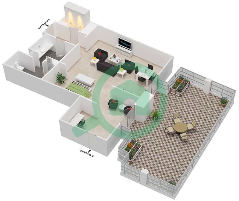 范思哲宫 - 单身公寓类型3戶型图 interactive3D
