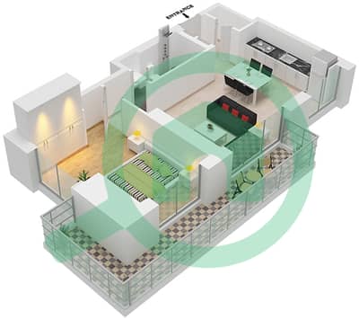 المخططات الطابقية لتصميم النموذج / الوحدة 1A/1 شقة 1 غرفة نوم - بيتش آيل