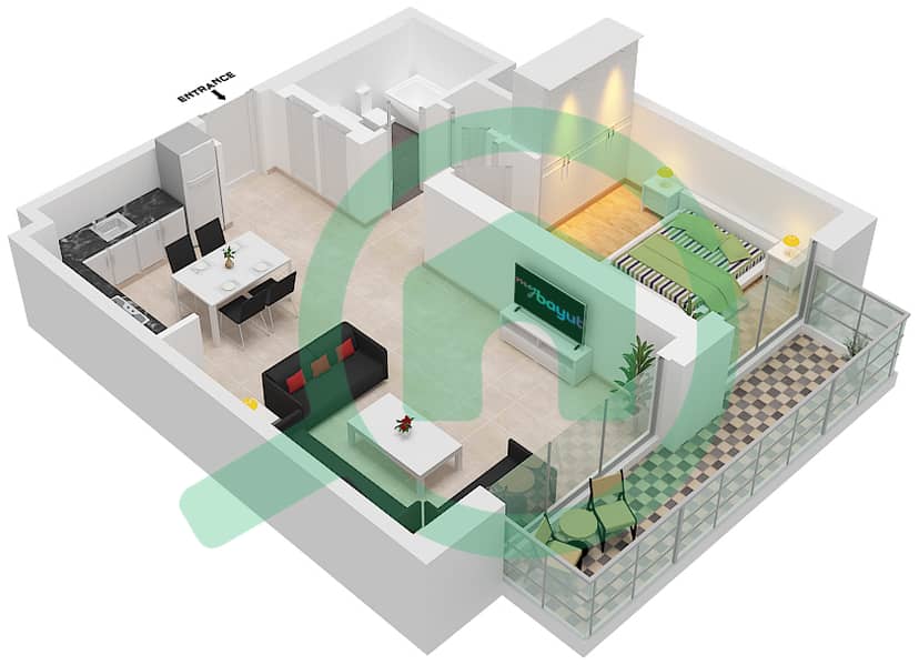 Beach Isle - 1 Bedroom Apartment Type/unit 2A/2 Floor plan Poduim 1,3 Floor 1 interactive3D