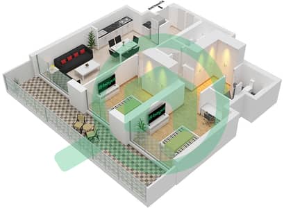 المخططات الطابقية لتصميم النموذج / الوحدة 3/5 شقة 2 غرفة نوم - بيتش آيل