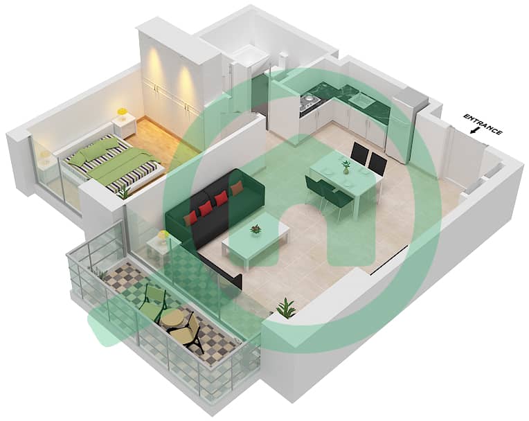 Beach Isle - 1 Bedroom Apartment Type/unit 3/7 Floor plan Podium 2,4 interactive3D