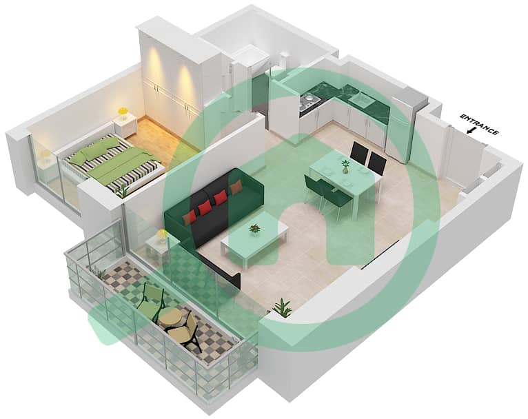Бич Айл - Апартамент 1 Спальня планировка Тип/мера 3C/7 Podium 4 interactive3D