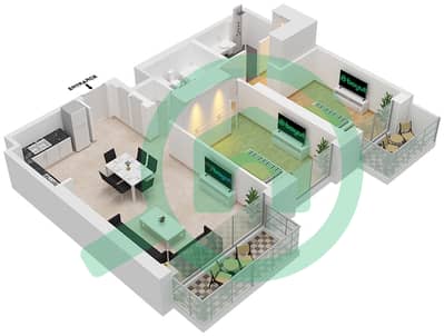 المخططات الطابقية لتصميم النموذج / الوحدة 5/7 شقة 2 غرفة نوم - بيتش آيل