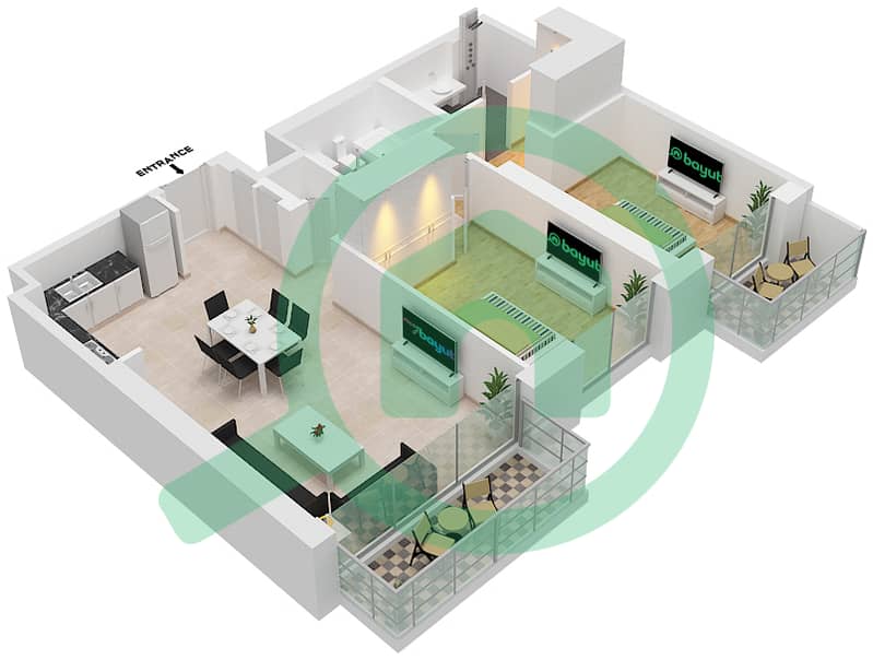 المخططات الطابقية لتصميم النموذج / الوحدة 5A/7 شقة 2 غرفة نوم - بيتش آيل Floor 4,8,11,15,18 interactive3D