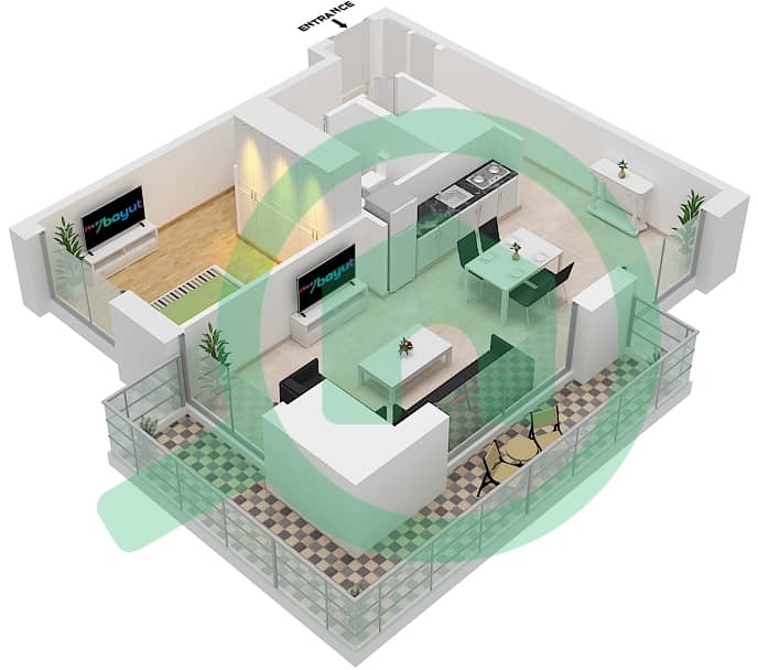 Бич Айл - Апартамент 1 Спальня планировка Тип/мера 5/7 FLOOR 19-21,23,24 Floor 19-21,23,24 interactive3D