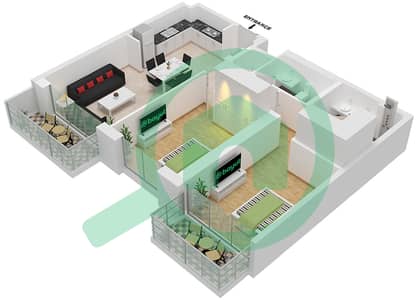 المخططات الطابقية لتصميم النموذج / الوحدة 1A/3 FLOOR 22 شقة 2 غرفة نوم - بيتش آيل