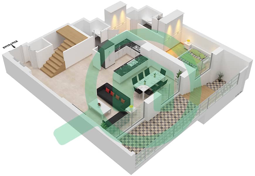 Бич Айл - Вилла 1 Спальня планировка Тип/мера 1/G1 Ground Floor interactive3D