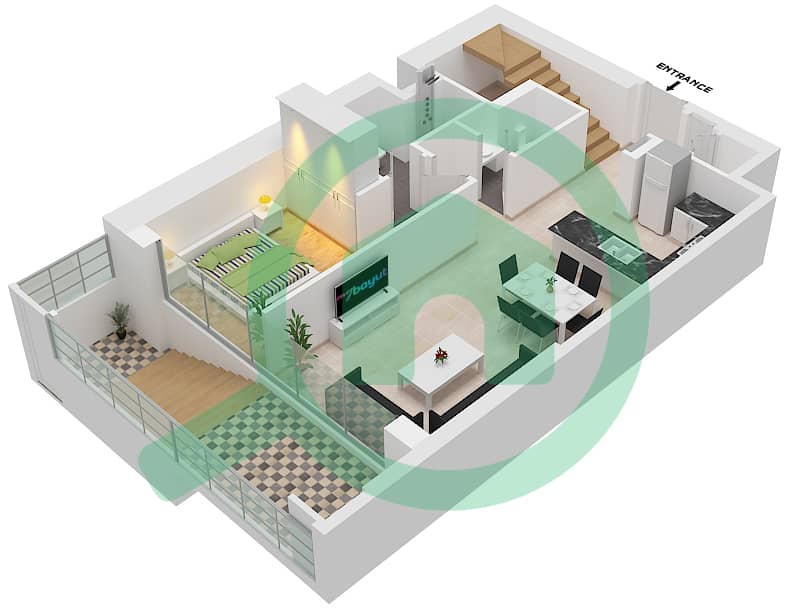Бич Айл - Вилла 1 Спальня планировка Тип/мера 1/G2 Ground Floor interactive3D