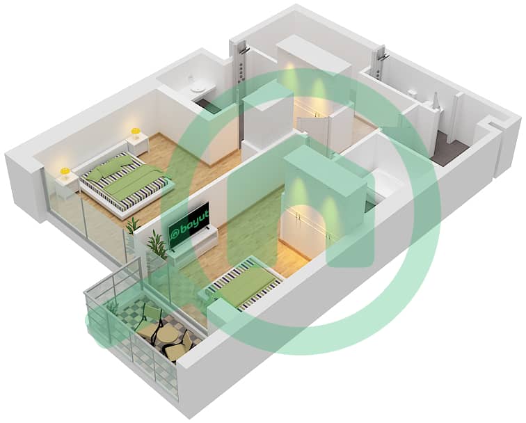 Бич Айл - Вилла 1 Спальня планировка Тип/мера 1/G2 Mezzanine Floor interactive3D