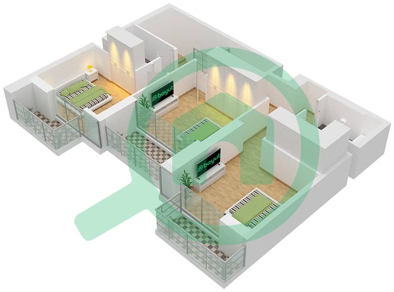 المخططات الطابقية لتصميم النموذج / الوحدة 2A/G5 فیلا 4 غرف نوم - بيتش آيل Mezzanine Floor interactive3D