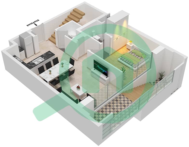 Бич Айл - Вилла 3 Cпальни планировка Тип/мера 3/G8 Ground Floor interactive3D