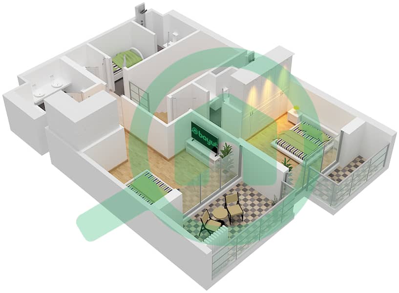 المخططات الطابقية لتصميم النموذج / الوحدة 3A/G10 فیلا 3 غرف نوم - بيتش آيل Mezzanine Floor interactive3D
