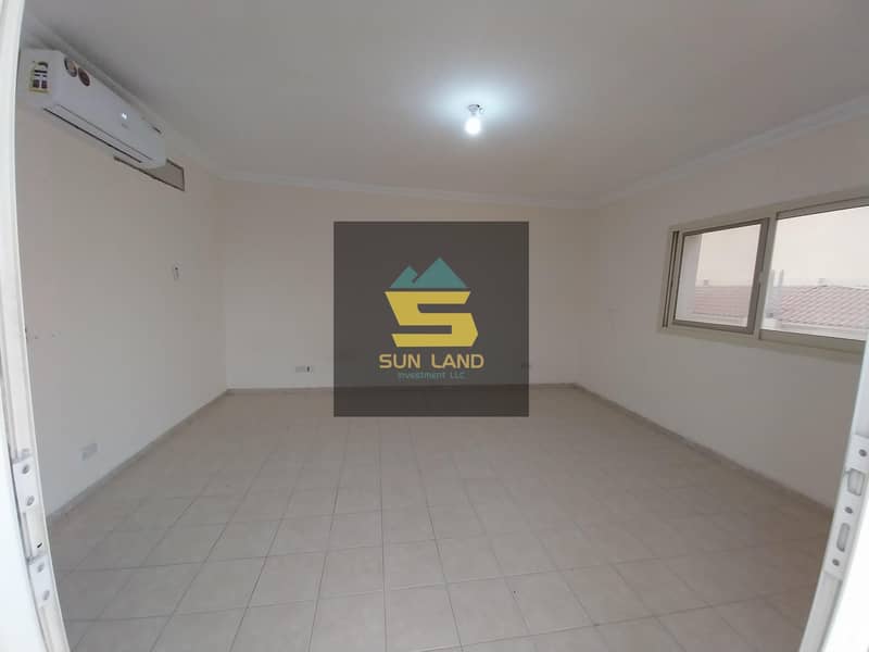 Excellent studio with private roof, large space for rent in Khalifa City, Shakhbout, behind KFC, 2500 per month