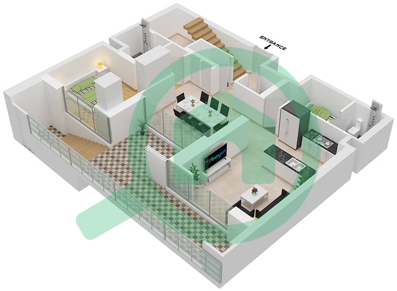 المخططات الطابقية لتصميم النموذج / الوحدة 2A/G5 فیلا 4 غرف نوم - بيتش آيل Ground Floor interactive3D