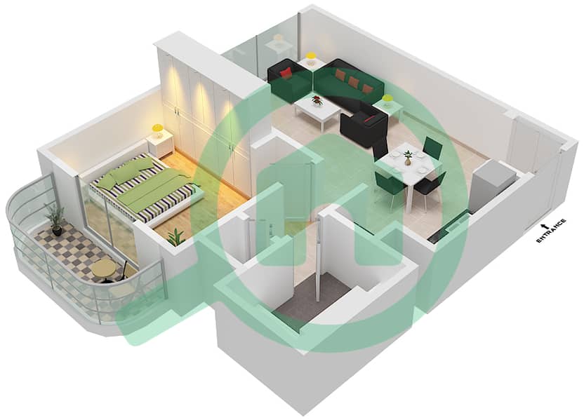 المخططات الطابقية لتصميم النموذج / الوحدة 1/6,7 شقة 1 غرفة نوم - ساوث بيتش Floor P2-P5,2-27 interactive3D