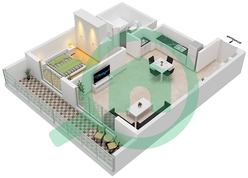 المخططات الطابقية لتصميم النموذج 3/4 شقة 1 غرفة نوم - ساوث بيتش Floor P1-P6,2-27 interactive3D