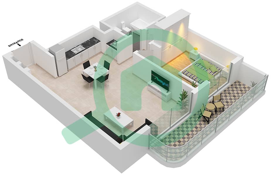 南海滩公寓 - 1 卧室公寓类型／单位2/5戶型图 Floor P1-P5 interactive3D