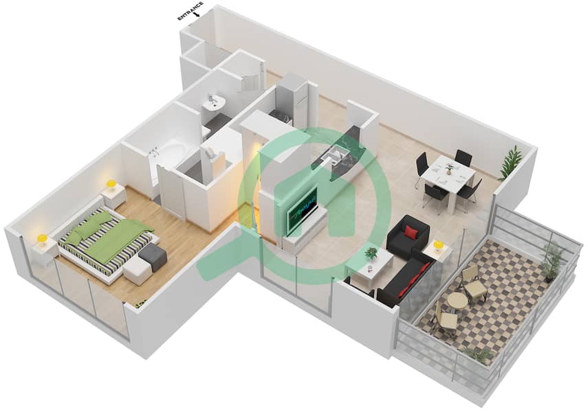 Линкс Ист Тауэр - Апартамент 1 Спальня планировка Единица измерения 5 interactive3D