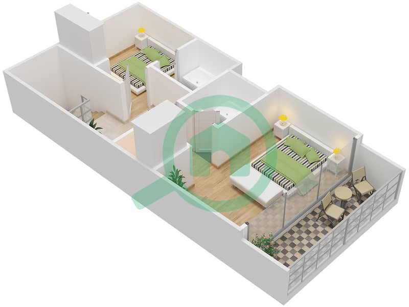 المخططات الطابقية لتصميم النموذج C تاون هاوس 2 غرفة نوم - باب البحر Upper Floor interactive3D