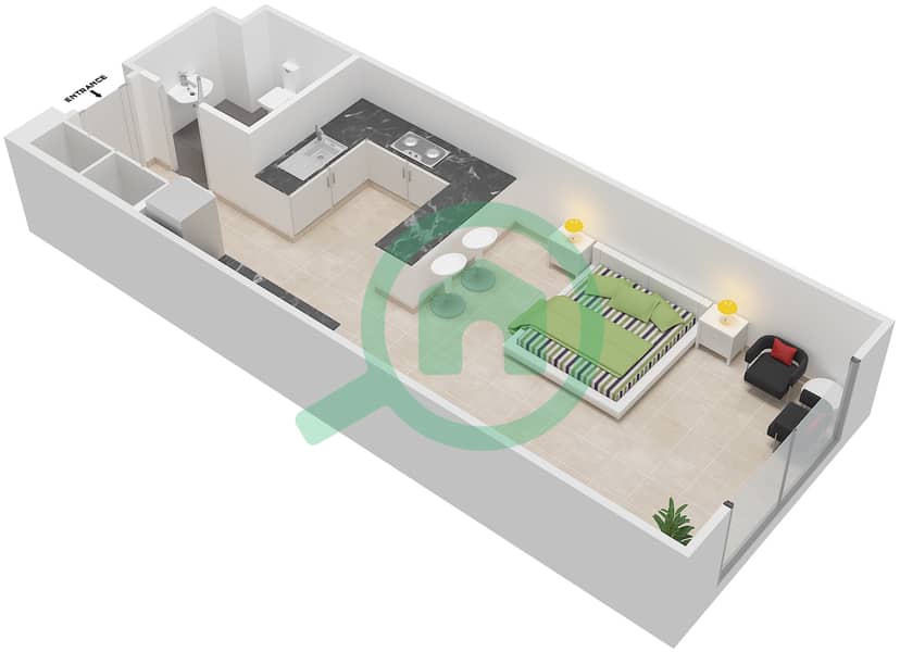 Баб Аль Бахр Резиденсес - Апартамент Студия планировка Тип AA interactive3D