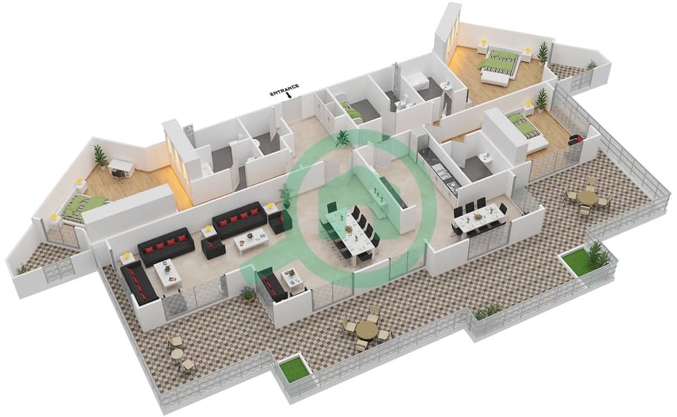 Баб Аль Бахр Резиденсес - Пентхаус 3 Cпальни планировка Тип PH interactive3D