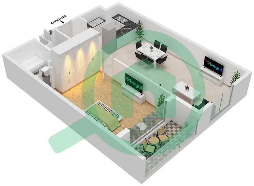 المخططات الطابقية لتصميم النموذج H شقة 1 غرفة نوم - إنديجو سبكتروم 1 interactive3D