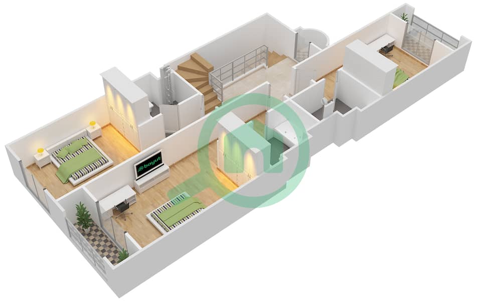 المخططات الطابقية لتصميم النموذج A فیلا 3 غرف نوم - بيتي First Floor interactive3D