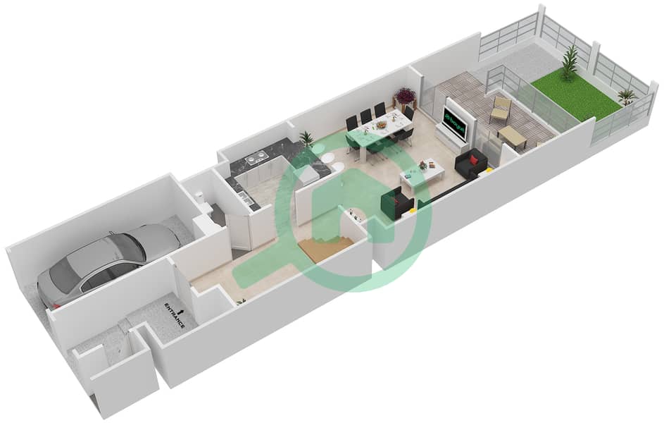 المخططات الطابقية لتصميم النموذج A فیلا 3 غرف نوم - بيتي Ground Floor interactive3D
