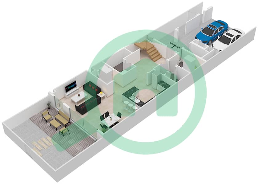 المخططات الطابقية لتصميم النموذج A فیلا 2 غرفة نوم - فلل ماربيا Ground Floor interactive3D