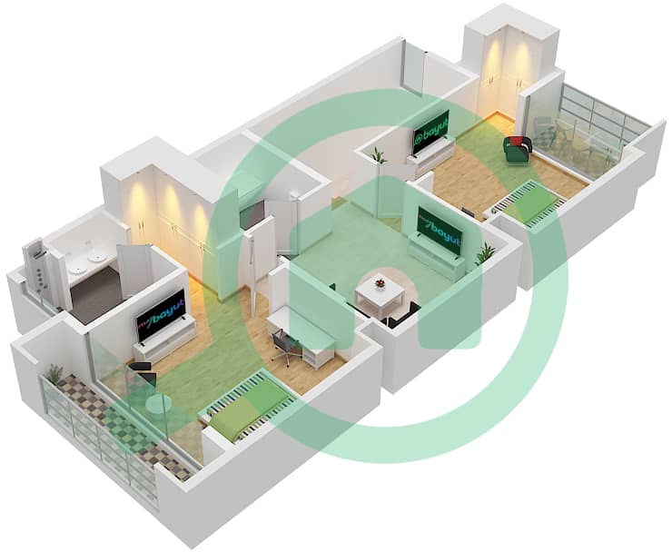 المخططات الطابقية لتصميم النموذج A فیلا 2 غرفة نوم - فلل ماربيا First Floor interactive3D