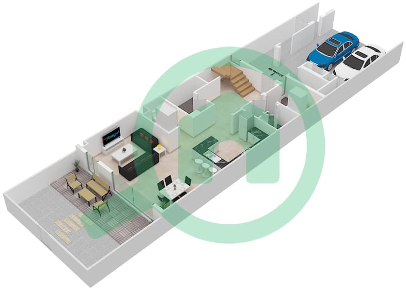 المخططات الطابقية لتصميم النموذج C فیلا 2 غرفة نوم - فلل ماربيا Ground Floor interactive3D