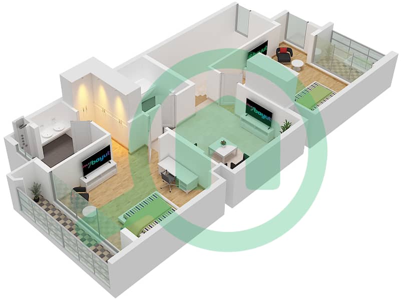 المخططات الطابقية لتصميم النموذج C فیلا 2 غرفة نوم - فلل ماربيا First Floor interactive3D