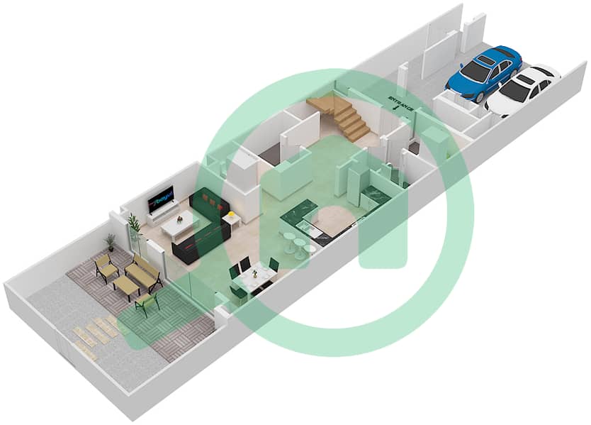 المخططات الطابقية لتصميم النموذج D فیلا 2 غرفة نوم - فلل ماربيا Ground Floor interactive3D