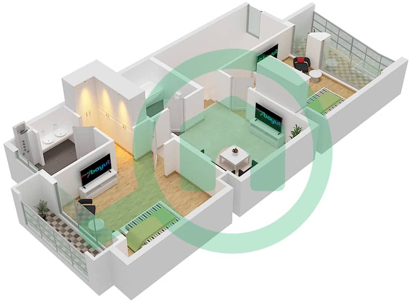 المخططات الطابقية لتصميم النموذج D فیلا 2 غرفة نوم - فلل ماربيا First Floor interactive3D