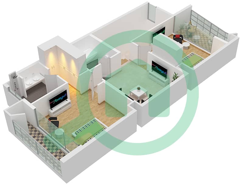 المخططات الطابقية لتصميم النموذج E فیلا 2 غرفة نوم - فلل ماربيا First Floor interactive3D