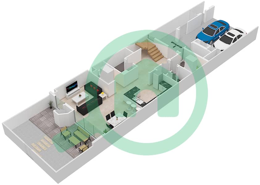 المخططات الطابقية لتصميم النموذج E فیلا 2 غرفة نوم - فلل ماربيا Ground Floor interactive3D