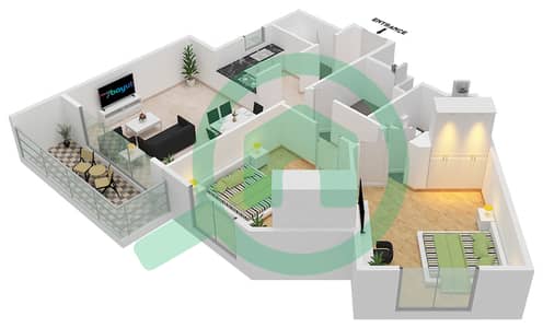 المخططات الطابقية لتصميم النموذج 2E-T شقة 2 غرفة نوم - الریف داون تاون