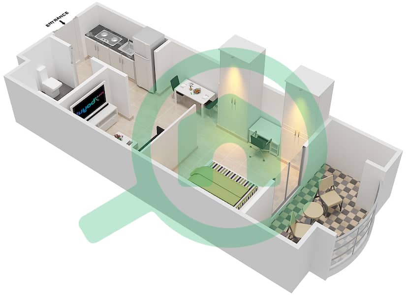 المخططات الطابقية لتصميم النموذج 1 شقة استوديو - رويال بريز1 interactive3D