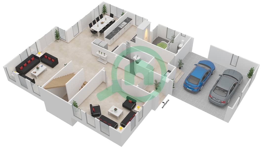 المخططات الطابقية لتصميم النموذج ALBERO فیلا 3 غرف نوم - ذا سانديالز Ground Floor interactive3D