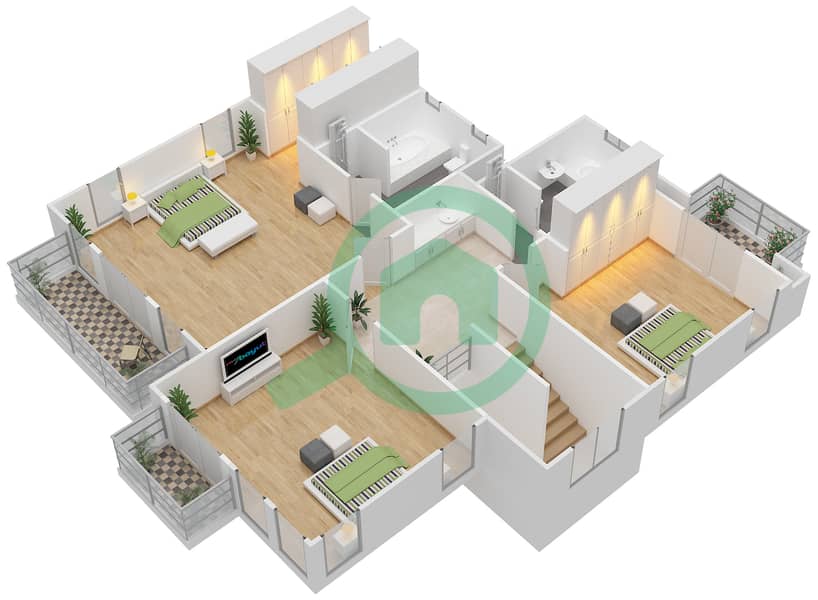 المخططات الطابقية لتصميم النموذج ALBERO فیلا 3 غرف نوم - ذا سانديالز First Floor interactive3D