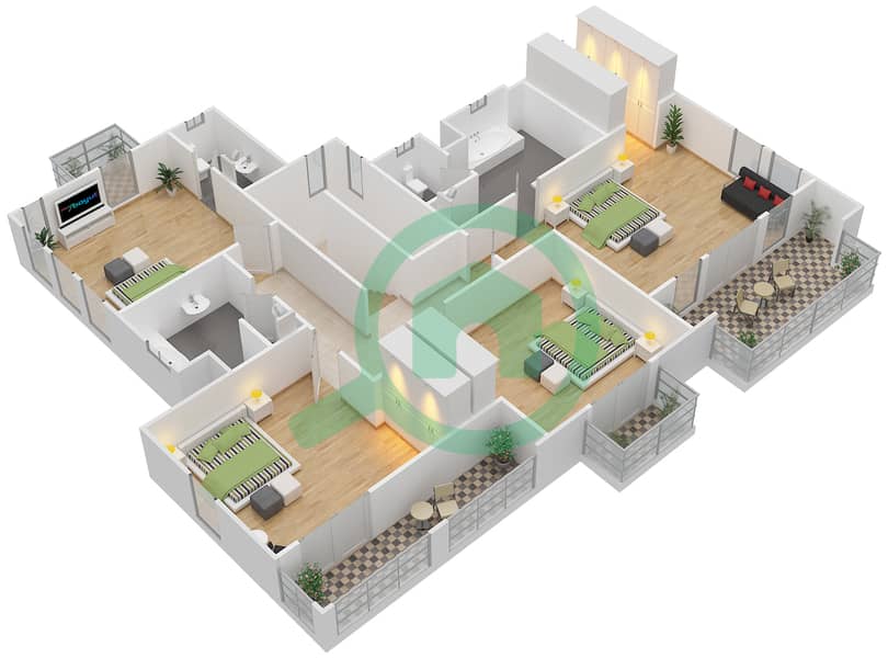 المخططات الطابقية لتصميم النموذج BELLA VISTA فیلا 4 غرف نوم - ذا سانديالز First Floor interactive3D